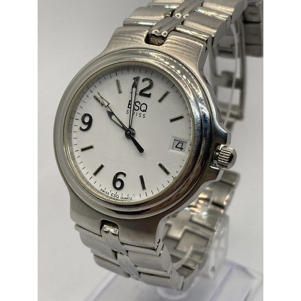 ESQ Swiss E3698 Men’s Stainless Steel White Date Dial Wrist Watch By Movado